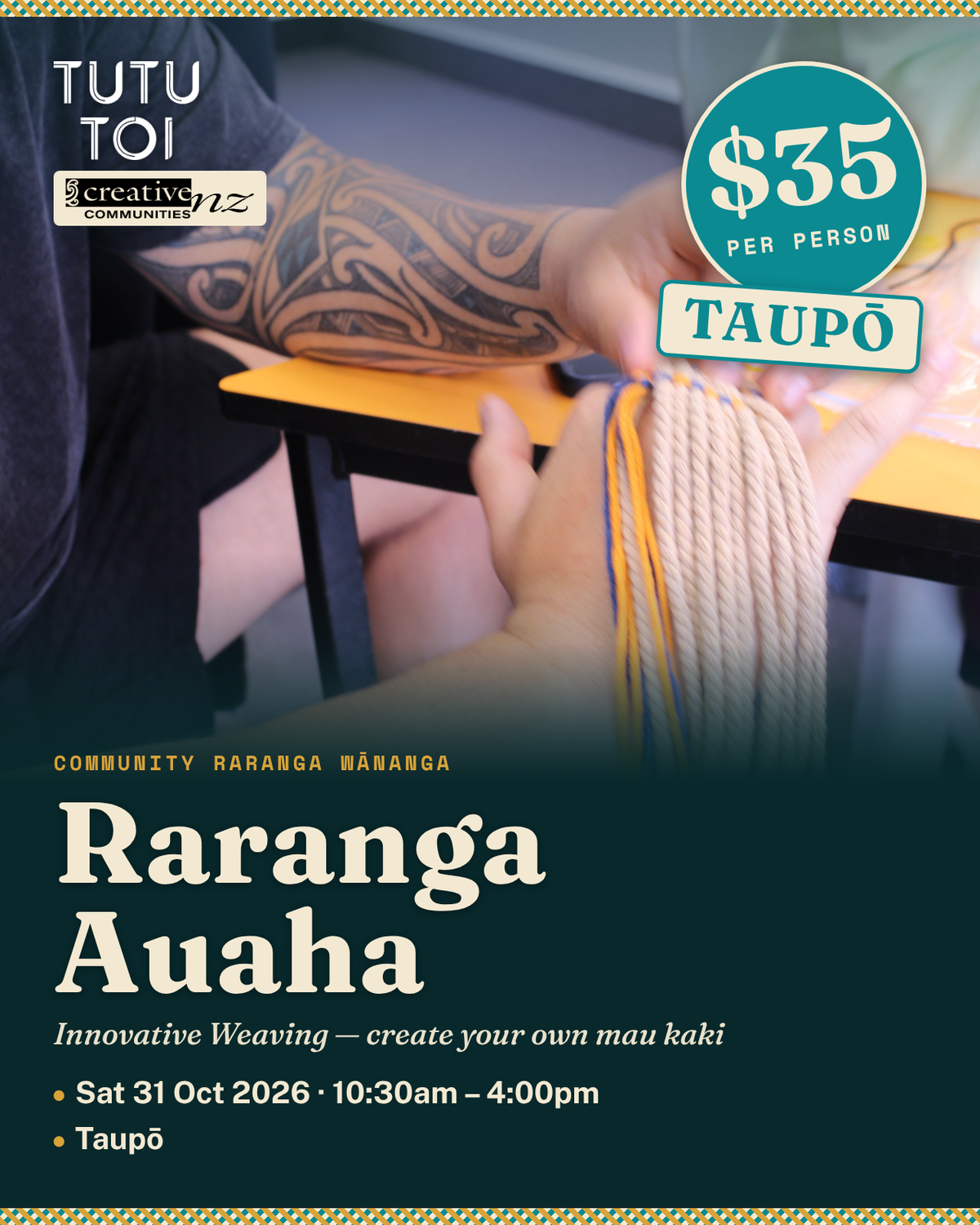 Taupo Raranga Wānanga, Raranga Auaha — Saturday 31 October 2026